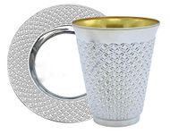 100 Pcs - 50 Sets of 5.5 oz Disposable Plastic Kiddush Cup and Tatz Silver Cup and Saucer Set for Passover, Shabbat, Wedding, Brit and Year Round - Bulk Pack - Exquisite