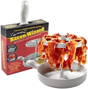 Microwave Bacon Cooker - Bacon Wizard Cooks 1LB of Strips & Reduces Fat by 40% - Use for Easy Super Bowl Meal Prep - Crispier, Healthier, Quicker Every time - Grease Catcher Makes Clean Up Simple