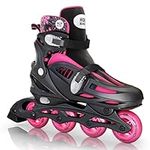 High Bounce Adjustable Inline Skate for Adults and Kids Lightweight Skates with Smooth Gel Wheels (Pink, Large (1.5-4.5) ABEC 7)