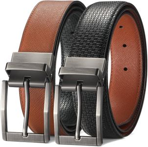 ECROSKO Men's Reversible Leather Belt, 1.35" Adjustable Belt for Dress Pants Casual Jeans, 2 Styles in One Belt