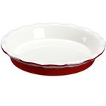 LOVECASA Crinkle Rim Pie Dish, Porcelain Lasagna Dishes,Pie Tart & Quiche Pans, Dishwasher, Oven, Microwave and Freezer Safe, 1200 ML / 42 OZ, Red Grey