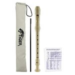 TIGER REC2-WH | Descant Recorder | Three Piece School Beginners Recorder | with Bag, Cleaning Rod and Fingering Chart | White