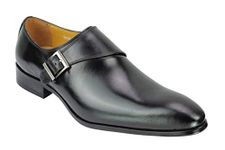 Mens Classic Polished Real Leather Single Monk Shoes Buckle Strap Slip on Smart Work Dress Loafer [HY50-K36-BLACK-45]