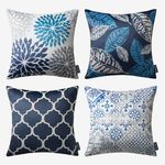 Phantoscope Set of 4 New Living Series Velvet Pillow Leaf Geometric Throw Decorative Velvet Pillow Cover Cushion Cover, Dark Blue 20 x 20 inches 50 x 50 cm