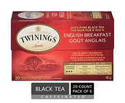 Twinings English Breakfast Individually Wrapped Tea Bags | Smooth, Flavourful Black Tea | 20 Count (Pack of 6) | Enjoy Hot or Iced