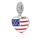 SOUKISS USA Flag Charms 925 Sterling Silver Heart Love America Charms Beads Fits Bracelets (Heart Dangle)