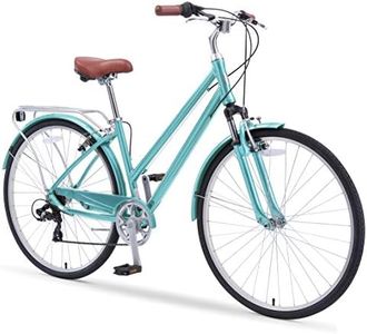 sixthreezero Pave N' Trail Women's Road Bike, 7 Speed Adult Hybrid Bicycle with Rear Rack and Fenders, Step Through Frame, 27.5-Inch Wheels, Teal