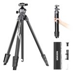 NEEWER LITETRIP LT07 61" Aluminum Travel Tripod for Camera w Pan Tilt Low Profile Ball Head, Arca QR Plate Compatible with Peak Design Tripod Plate V3, Dual Center Axis, 2in1 Phone Clamp Handgrip