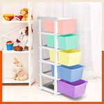 Bathla STOMO 5 XL Drawers Multi-purpose Modular Storage for Home, Kitchen & Office | Easy to Move with Trolley Wheels | Chest of Drawers | Multicolour - Pastel (Plastic)