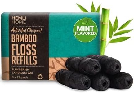 Bamboo Charcoal Dental Floss Refills, Bambo Woven Fibres, 5 x 33 Yards, Organic Refillable Dental Floss, Natural Floss, Eco-Friendly Floss. Plant-Based Candelilla Wax Floss with Natural Mint Flavoring