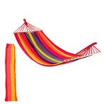 276cm Multicolour Cotton Hammock with Wooden Spreader Bars & Cotton Carry Bag - Outdoor Swining Garden & Camping Seat - by Harbour Housewares