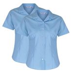 Trutex 2 Pack Girls Shirts Blouses - Short Sleeve Fitted Revere Collar Non-Iron School Uniform (Age 12 Years / 32" Chest, Blue)