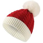 Santa Hat Christmas Striped Warm Knit Cap for Adult Kids Pom Beanie Hat Mother Unisex Baby Crochet Hat Holiday Party Supplies (Kid, Red White E)