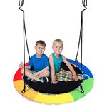 Maxmass Kids Hanging Tree Swing, 40"/100cm Nest Swing Seat with LED Lights, Height Adjustable Ropes, Flying Round Saucer Swing for Indoor Outdoor, 300kg Capacity (Colorful)