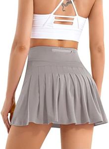 Betaven Pleated Tennis Skirts for Women with Pockets Build in Shorts Golf Skort High Waisted Athletic Running Activewear,A-Grey02,Large