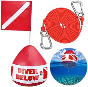 Maitys Heavy Duty PVC Dive Flag Float Freediving Rope Set Inflatable Signal Floater with Dive Flag Freediving Lanyard Leash for Snorkeling Water Sport Signaling Swimming Boating Fishing (2 Pcs)