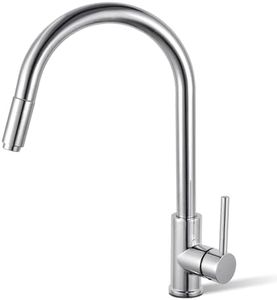 ACA International WELS Pull Out Kitchen Tap with Brass Spray Head, High Arc Gooseneck 360° Swivel Kitchen Mixer Tap Laundry Bar Faucet Taps(Chrome)