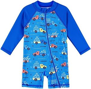 XFGIRLS Baby Girls/Boy Swimsuit One Piece Long Sleeve Rash Guard Shirts Quick-Dry Bathing Suit Car, 1-2 Years