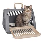 SPORT PET Designs Foldable Travel Cat Carrier with A Bed - Front Door Plastic Collapsible Carrier