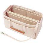 MISIXILE Felt Insert Bag Organizer-2in1, Bag in Bag Tote Purse Organizer with Handles for Speedy Neverfull Longchamp-Beige,M