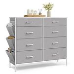 SONGMICS 8-Drawer Dresser for Bedroom, Chest of Drawers with Side Pockets, Drawer Dividers, Fabric Storage Organizer for Closet, 13.8 x 42.1 x 36.6 Inches, Cloud White and Dove Gray ULTS824W01