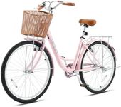 Viribus Beach Cruiser Bike for Women, 26 inch Womens Bike with 1 Speed, Front Basket & Rack, Comfort Cruiser Bicycle for City Commuter, Bicycle for Seniors Ladies Female Adults, Retro Pink