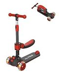 RideVOLO K02 Foldable Kick Scooter for 2-6 Years Old Kids, 2-in-1 with Removable Seat, 3 Adjustable Heights, Flashing Wheels and Wide Deck, Max Load 110lbs, Outdoor Activities, Gift for Boy/Girl Red