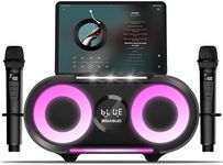 BIGASUO Karaoke Machine with Rich Deep Bass Explosive Flashing Lights for Adults Portable Bluetooth Singing PA Speaker System with 2 UHF Wireless Microphones for Home Party Wedding Outdoor