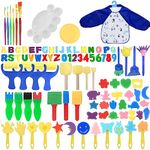 Lakeer 100 Pcs Paint Brush Set-Kids Early Learning | 26 Alphabets, 0-9 Numbers, Sponge Brushes, Paint Brush, Apron, Sponge Painting Tools | Gifts for 3 to 10 Years nontoxic-100% Baby Safe, Washable