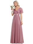 Ever-Pretty Maxi Prom Dresses Empire Waist V-Neck Flutter Sleeves for Women Orchid 30