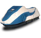 EliteShield Jet Ski PWC Trailerable Waterproof Storage Cover Polaris Sea Doo Yamaha Kawasaki Tiger Shark Honda (Ocean Blue/Grey, Fits Stand-up)