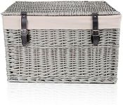 Wickerfield Large Home Storage Basket Trunk Chest Hamper with Lid and Cotton Liner, Grey (Extra Large)