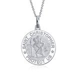 Religious Medal Medallion Patron of Safe Travel - Saint Christopher Pendant Necklace for Women and Men in .925 Sterling Silver