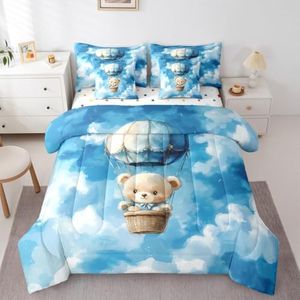 Erosebridal Hot Air Balloon 7 Piece Bedding Set King Beer Comforter Set with Sheets Cute Animal Toy Cloud Bed in a Bag Oil Painting Blue Sky for Kids Boys Girls