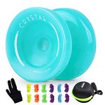 MAGICYOYO K2 Responsive Plastic Fingerspin Yoyo for Kids Beginners Yo-Yo with Yoyo Glove, Yoyo Storage Bag, 12 Yoyo Strings - Lake Blue