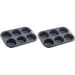 iCook Premium 6 Cup Deep Muffin Pan - Non-Stick, Carbon Steel, Dishwasher Safe - Excellent Heat Conduction - 32cm Length x 22cm Width x 4.25cm Height - Easy to Clean (Pack of 2)