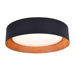 Bargeni Flush Mount Ceiling Light,13 inch Ceiling Light Fixtures,Matte Black with Wood Accent,3000K/Warm White/18W(100w Equiv.),Dimmable LED Lighting Fixtures Ceiling for Kitchen,Outdoor and Bathroom