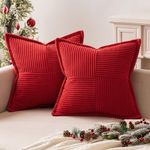 MIULEE Christmas Red Corduroy Pillow Covers with Splicing Set of 2 Super Soft Boho Striped Pillow Covers Broadside Decorative Textured Throw Pillows for Couch Cushion Livingroom 20 x 20 inch