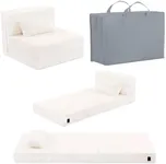 Givjoy Folding Sofa Bed Beige Floor Mattress for Kids with Pillow, Toddler Washable Folding Floor Nap Mat Futon, Child Fold Up Sofa Folding Chair Bed with Storage Bag for Girls and Boys