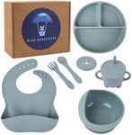 Baby Feeding Silicone Set, Weaning Kit with Suction Plate, Bowl, Adjustable Bib, Utensils Set - Perfect for Infant & Toddler Mealtime, Non-Slip Dishware, BPA-Free, Easy Clean (Blue)