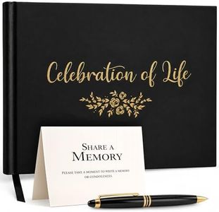 Funeral Guest Book for Celebration of Life Memorial Service - Pen Included - Memory Book for Funeral Guests - Table Sign & Back Pocket - 300 Entries, Gold Foil, 9x7 Inches