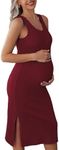 Ekouaer Women's Maternity Dress Rib Knit Sleeveless Baby Shower Dresses Casual Bodycon Pregnancy Clothes Burgundy Large