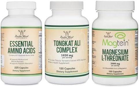 Double Wood Supplements Essential Amino Acids (225 Capsules), Tongkat Ali Extract (120 Capsules), Magnesium L-Threonate (100 Capsules)