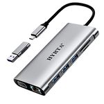 HYRTA Displaylink Usb C Docking Station Dual Monitor,12 In 1 Usb 3.0 To Usb C Dock With Hdmi,Vga,Usb 3.0,Pd3.0,Laptop Docking Station For Macbook Pro&Air/M1/M2/Dell/Hp And More Usb-C& A Ports Laptops