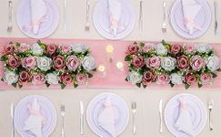 BLOSMON Artificial Flowers Wedding Centerpieces Decorations Fake Flowers 2 Pcs Dusty Pink Silk Floral Arrangement Dinning Table Runner Centerpiece, Rose Flower for Room Reception Table Decor