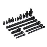 CASOMAN 18-Piece Drive Tool Accessory Set, Premium CR-V Steel with Black Phosphate Finish, Includes 1/2",3/8",1/4" Impact Universal Joint, Socket Adapters, Extensions and Impact Coupler, Professional