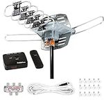 Five Star Outdoor HDTV Antenna Up to 150 Miles Range with Motorized 360 Degree Rotation, UHF/VHF/FM Radio with Remote Control Advanced Design Plus, Installation Kit 40ft RG6 Coax Cable Support 5TVs