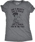 Crazy Dog T-shirts Womens She's Beauty She's Grace She'll Punch You in The Face Tshirt Funny Feminist Tee (Dark Heather Grey) - 3XL