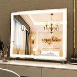 ANYHI Hollywood Makeup Mirror with LED Lights, Large Lighted Vanity Dressing Table Mirror, Desktop or Wall Mounted Mirror For Bedroom, with 10X Magnification, Silver (60x50.7cm)