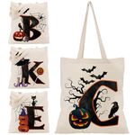 Halloween Initial Tote Bags Gifts for Girl Boy - 15"x16" Personalised Trick or Treat Bag Pumpkin Party Canvas Shoulder Bag C1 (Initial #C)